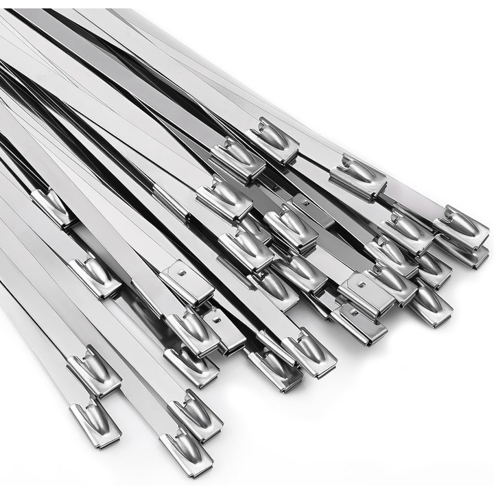 Set 100 cleme metalice auto-blocante 30cm inox 304 rezistente