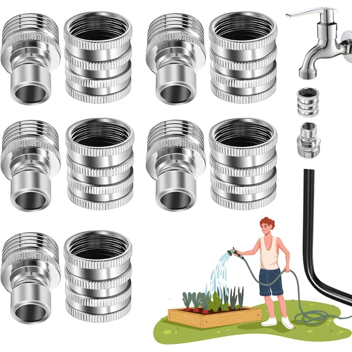 6 db gyorscsatlakozó készlet kerti tömlőhöz, rozsdamentes acél, 1.9cm