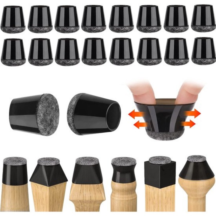Set 32 capace picioare scaun, protectie podea, negru, 19x23mm
