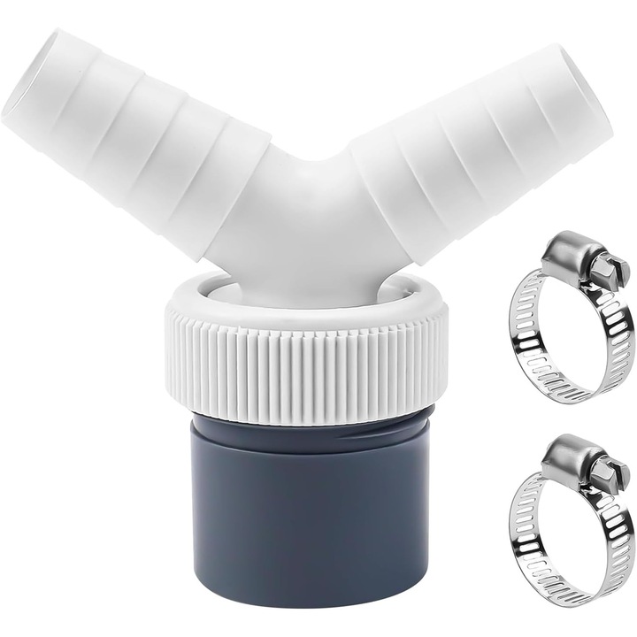 Adaptor Y pentru scurgere masini de spalat si uscatoare, alb, 18-24x40mm, set 2 cleme inox