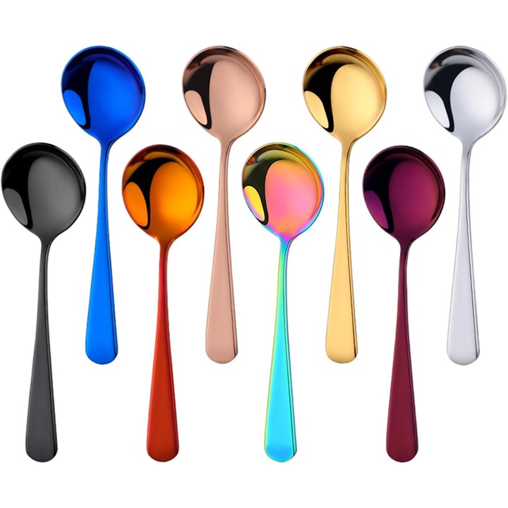 Set 8 linguri supa din otel inoxidabil, rotunde, 16cm, multicolor