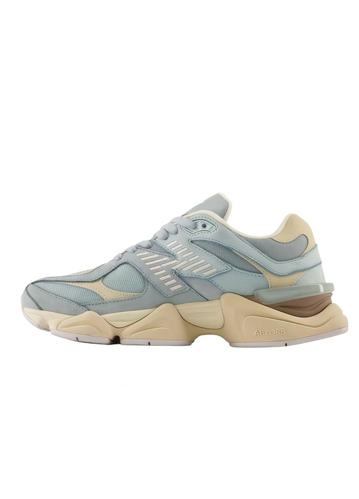 Tenisi dama New Balance 9060, bej si albastru deschis, piele intoarsa si panouri din plasa