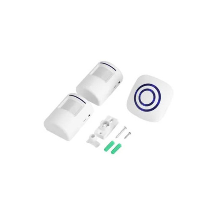 Sonerie wireless cu senzor miscare, 38 melodii, alb, 70m, set emitator si receptor