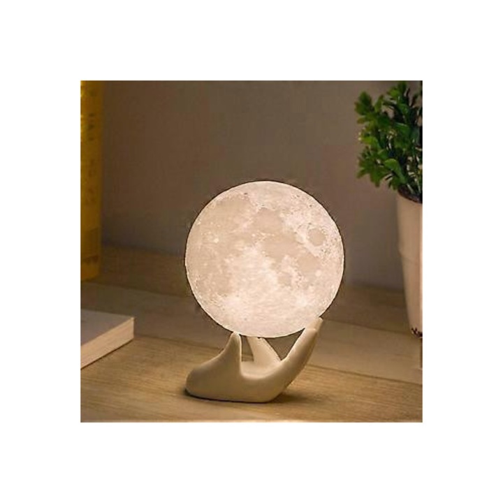 3D hold éjjeli lámpa, USB töltés, fehér-sárga, 9cm