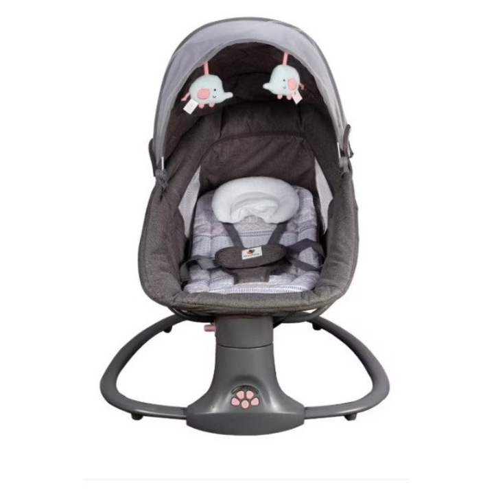 Balansoar Electric Inteligent pentru Bebelusi 3 in 1 BabyNest MotionCare cu Bluetooth, USB si Telecomanda, 0-3 ani, Gri/Roz