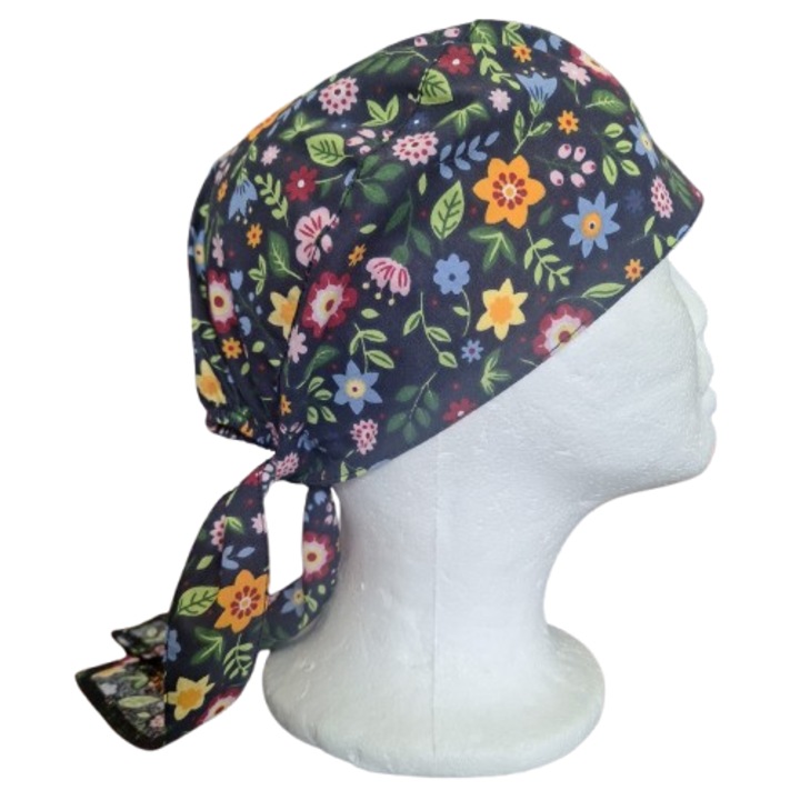 Boneta medicala, Bleumarin cu floricele multicolore, Bumbac, Marime universala