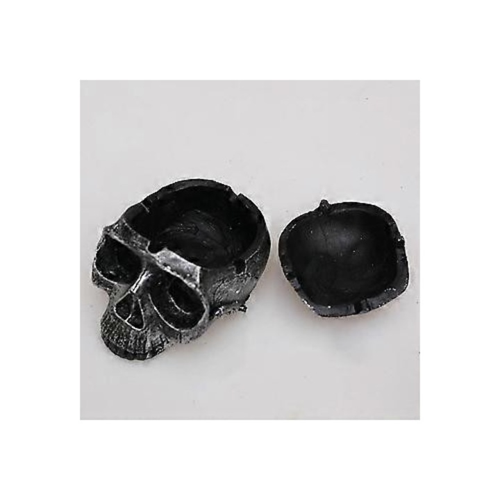 Scrumiera, design schelet, rasina, portabila, negru, 12x8x5cm