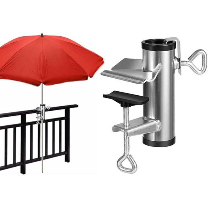 Suport pentru umbrela de balcon, suport de montare pentru umbrela de balcon, clema multifunctionala si portabila pentru umbrela de exterior pentru terasa, evenimente in aer liber si camping