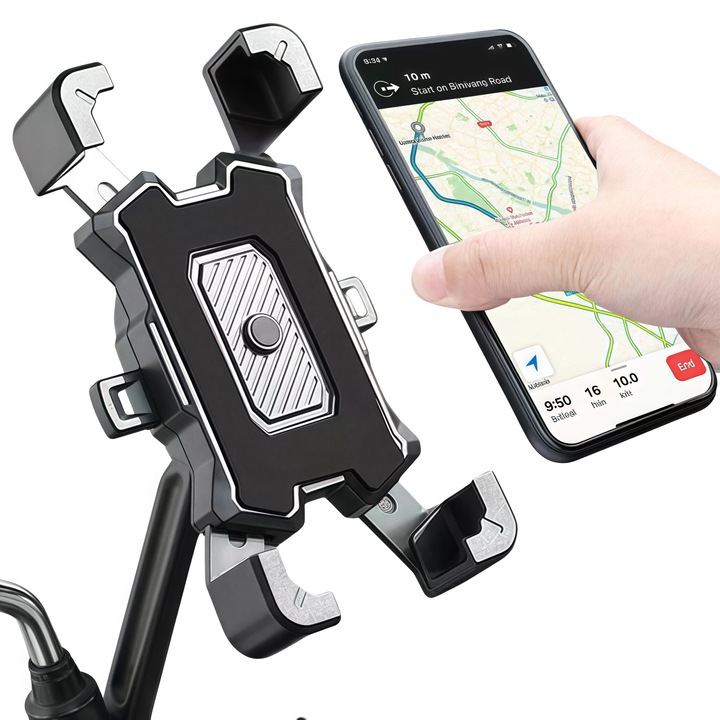 Suport Telefon pentru motocicleta/scuter Rotire la 360°, Negru, prindere pe oglinda