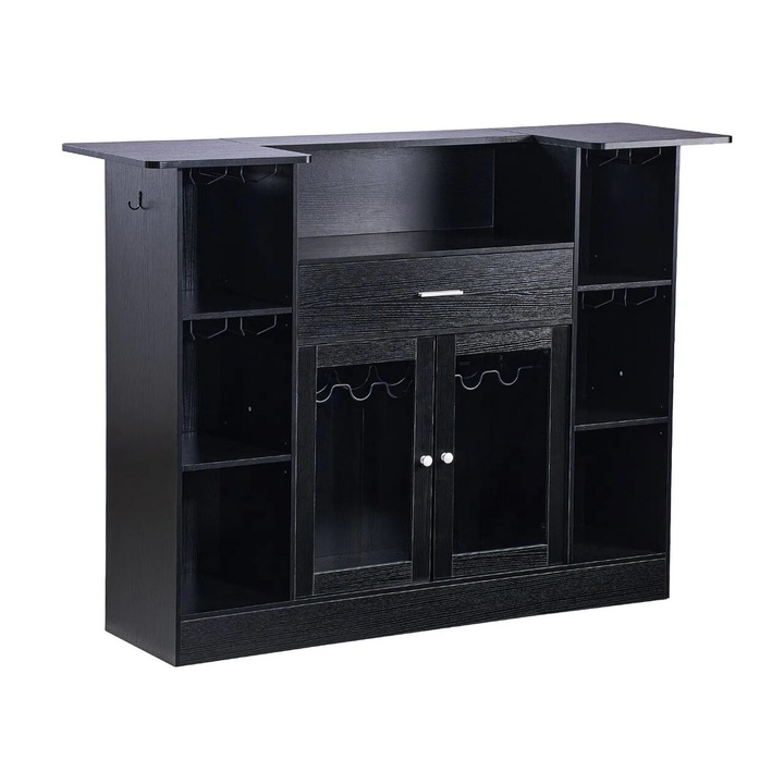 Masa bar, 4 x Niveluri, max 180 kg, Lemn/Otel, Negru, 1500 x 460 x 1100 mm, Lumina Led