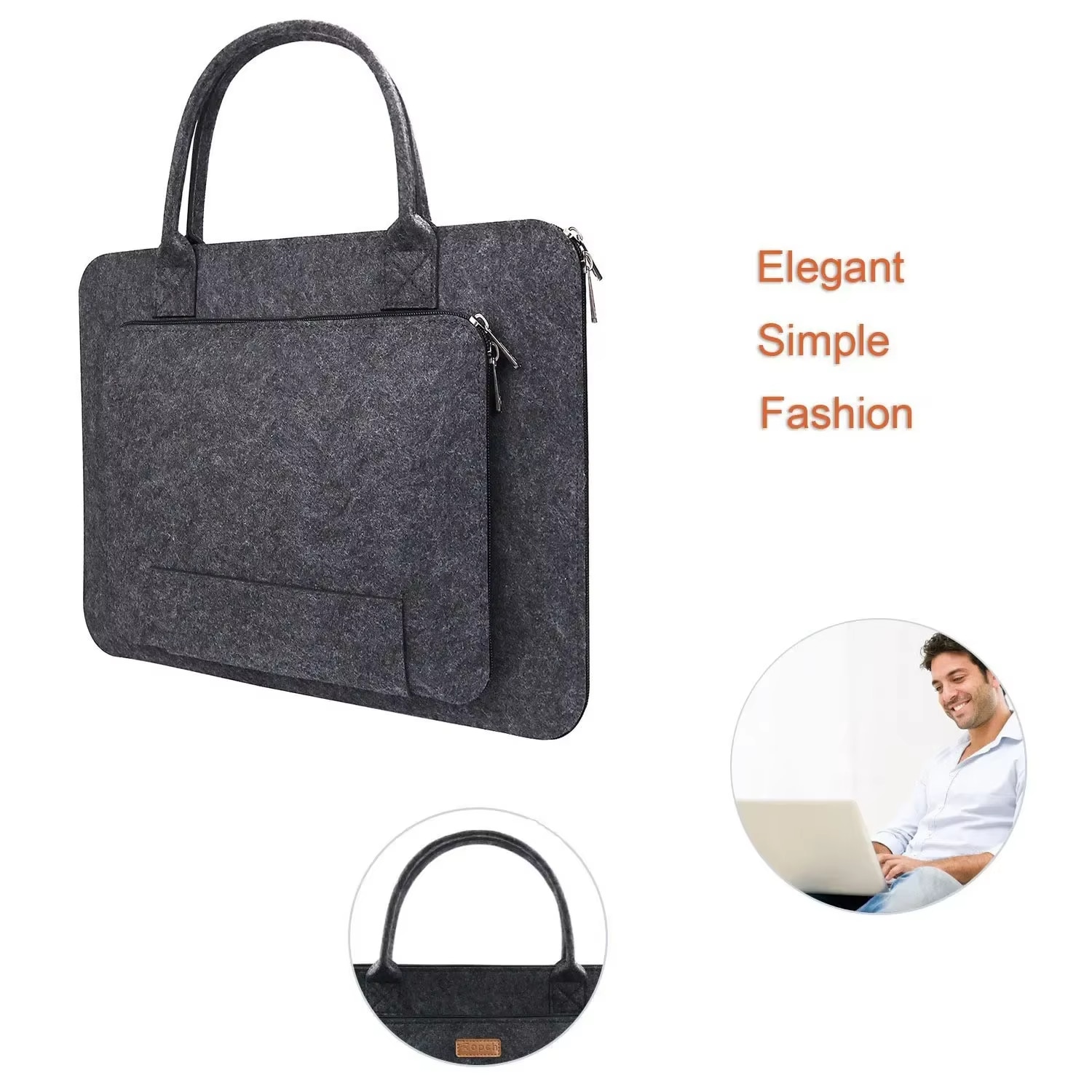 Geanta Laptop Din Fetru, Cu Maner, 13.3 Inch, Neagra