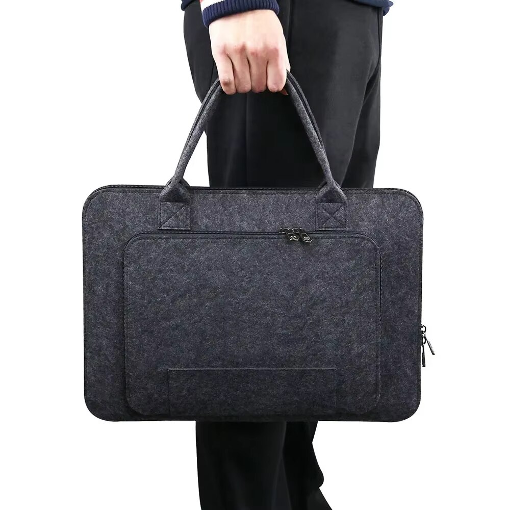 Geanta Laptop Din Fetru, Cu Maner, 13.3 Inch, Neagra