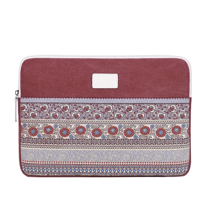 Husa Laptop Din Panza, Culoare Rosu Vin, Model Etnic, 13.3 Inch, Pentru MacBook / Laptop, Captusita