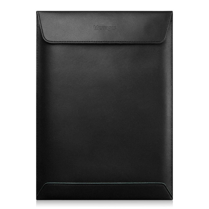 Husa Laptop Din Piele Ecologica, Stil Plic, Neagra, 11-12 Inch, Pentru MacBook / Laptop, Captusita Si Eleganta