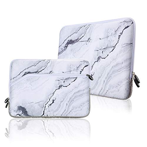 Husa Laptop Din Neopren, Cu Imprimeu Marmura Alb, 13.3 Inch, Pentru MacBook / Laptop, Captusita Si Cu Buzunar Exterior