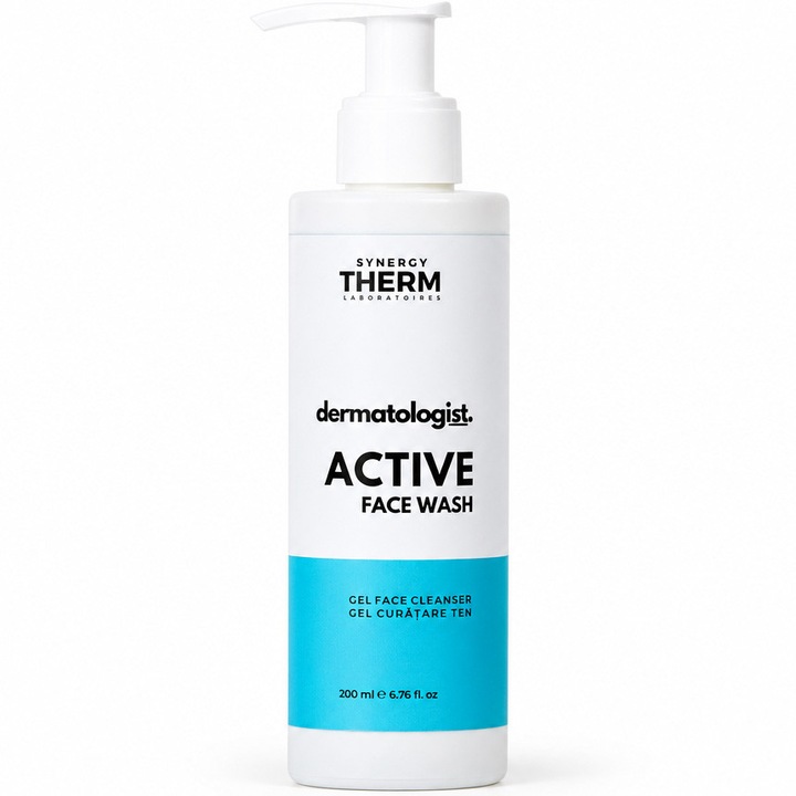 Gel de curatare bland, Dermatologist Active Face Wash pentru ten sensibil, Synergy Therm, 200 ml