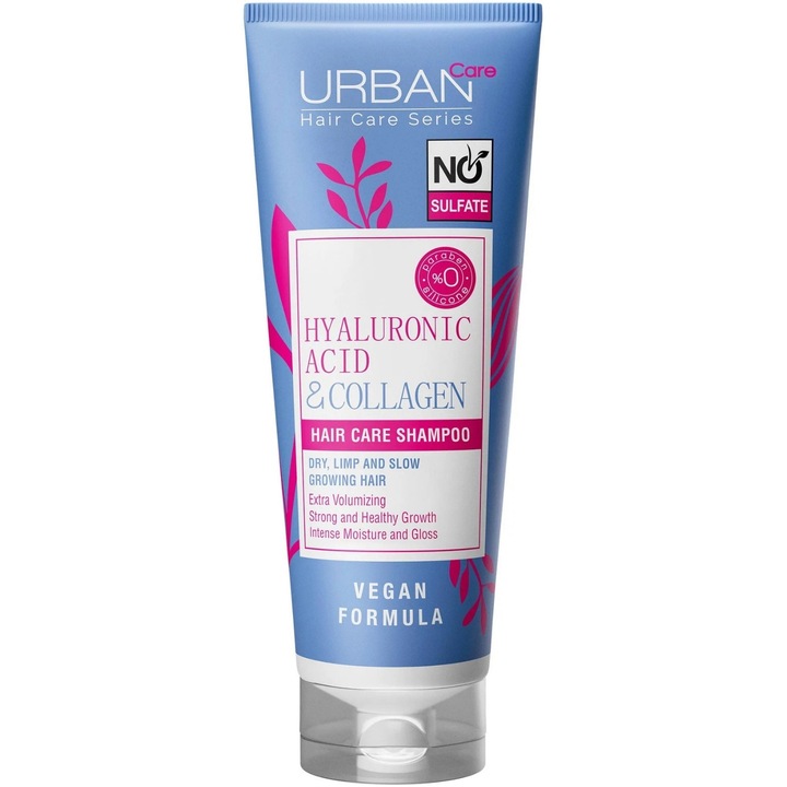 Sampon fara sulfati, Urban Care, cu acid hialuronic si colagen, pentru par uscat, 250 ml