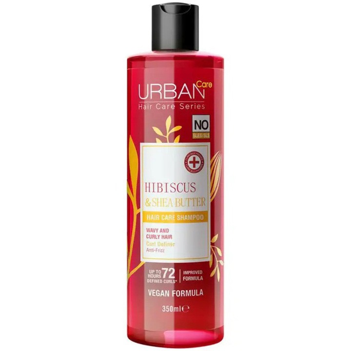 Sampon fara suflati, Urban Care, cu hibiscus si unt de shea, pentru par cret si ondulat, 350 ml