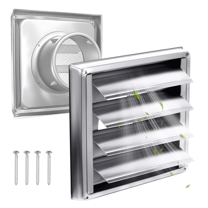 Grilaj de ventilatie din otel inoxidabil cu jaluzele automate, qipuneky, grilaj anti‑insecte pentru pereti exteriori