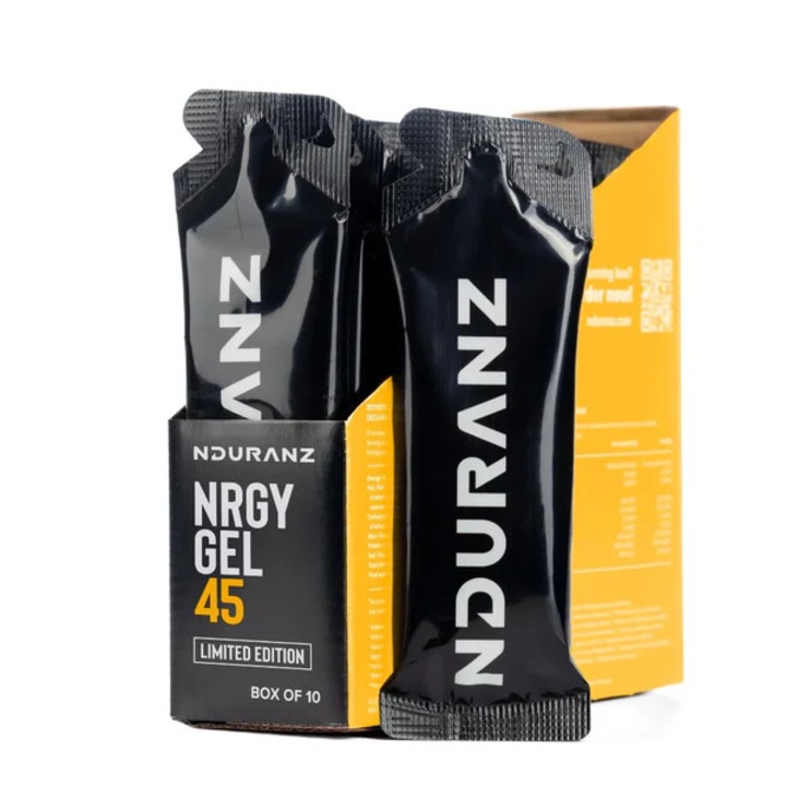 Gel de carbohidrati cu aroma banana - caramel, NDURANZ Prototype Nrgy Gel 45, amestec de electroliti, set 10x75g Banana - Caramel