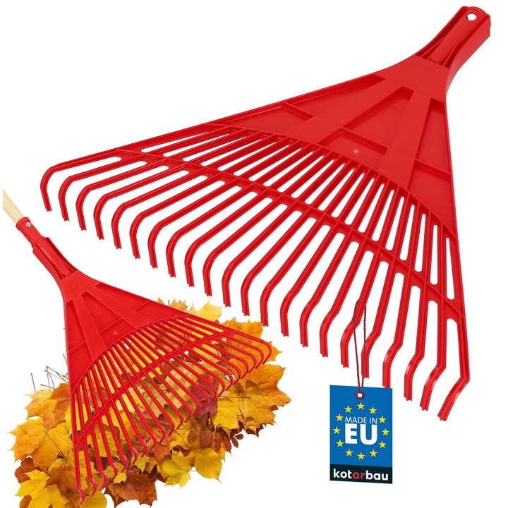 KOTARBAU® Lombseprű, műanyag, 50 cm, piros, nyél nélkül, Extra-Click, kerti gereblye, levélgyűjtéshez, könnyű, ergonomikus