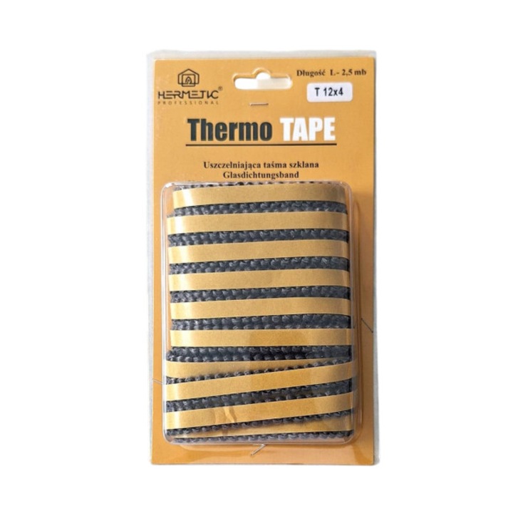 Banda etansare geam, usa de semineu sau soba, HERMETIC, Lungime 2.5 m, Latime 12x4 mm, Temperatura 500°C