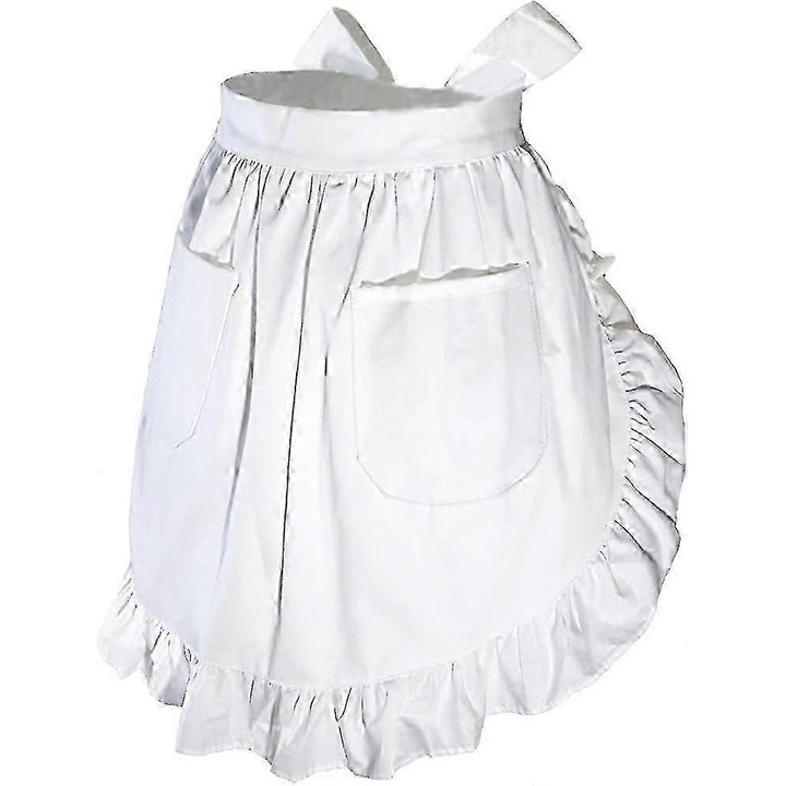 Sort bucatarie bumbac ajustabil cu volanase, alb, 42x130cm