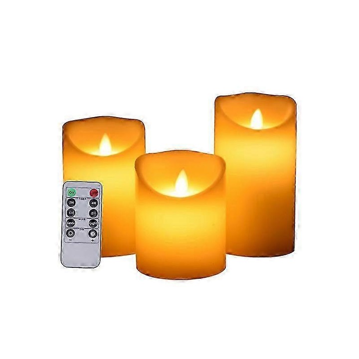 Комплект 3 LED свещи, топло бяло, дистанционно управление, 15x7.5cm 12.5x7.5cm 10x7.5cm
