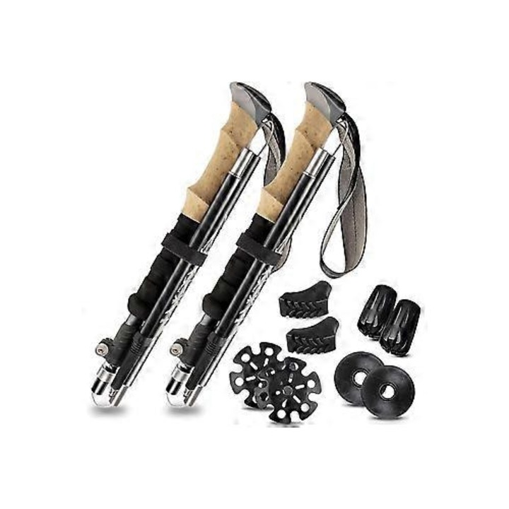 Bete trekking telescopice aluminiu 36x130cm negre set 2 buc