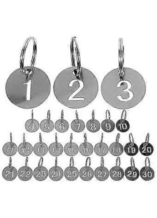 Set 30 etichete numerotate din otel inoxidabil, rotunde, argintiu, 2.3x2.3x0.2cm