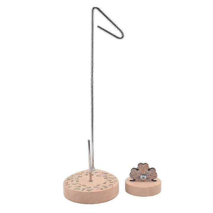Suport bobina fir lemn, stabil, cu taietor fir, 15x10x8cm