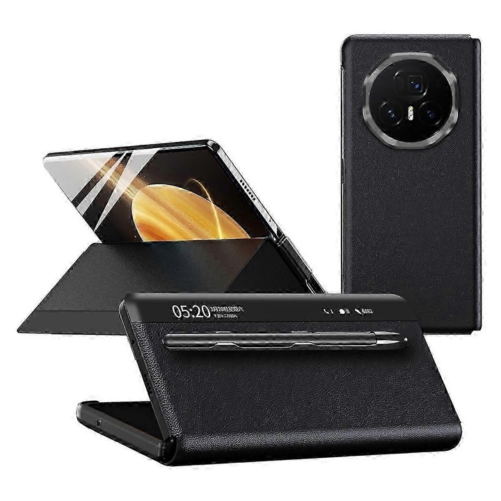 Husa telefon PU piele cu suport si stylus pentru Honor Magic V3 5G, negru