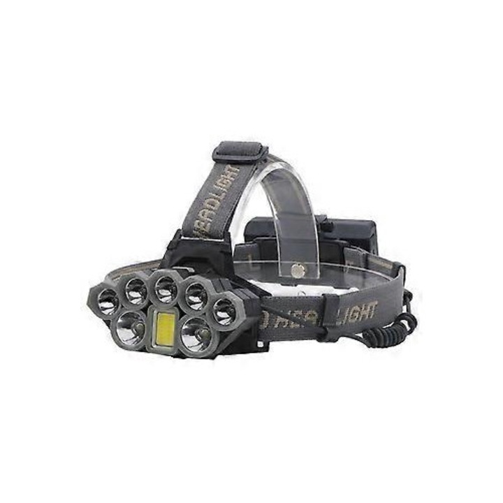 Lanterna frontala USB reincarcabila, 8 LED, negru, 200-300m, IPX4