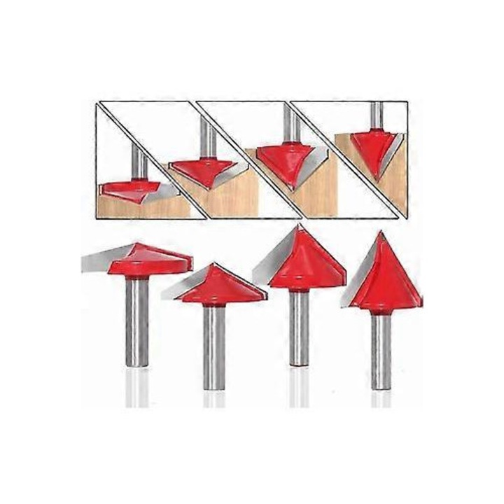 Set 6 freze V groove, 8mm, 22x60-120mm, rosu
