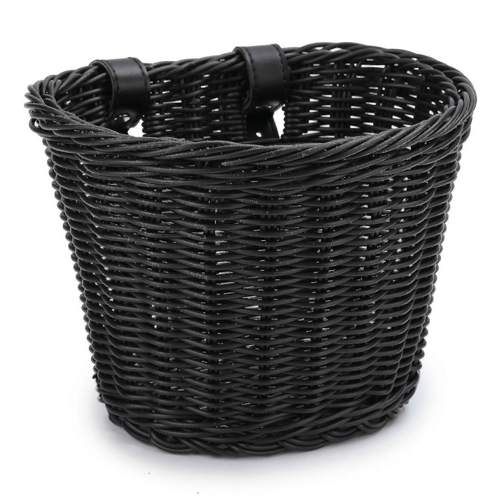 Cos bicicleta copii, plastic impletit manual, negru, reglabil
