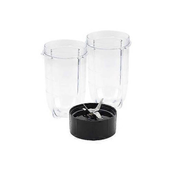 Set 2 pahare 480ml si lama de schimb pentru blender 250W negru transparent