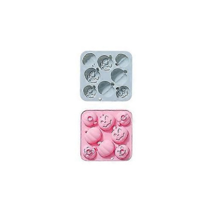 Forme prajituri 3D dovleac Halloween, silicon alimentar, albastru roz, 17.1x17.3x2.6cm, set 2 bucati