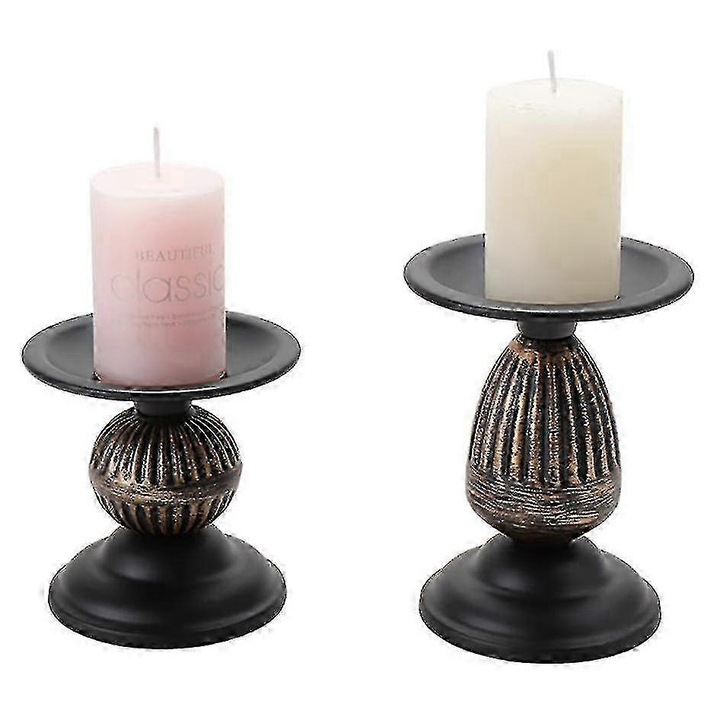 Set suporturi lumanari metalice negre vintage 5-9cm 2 buc