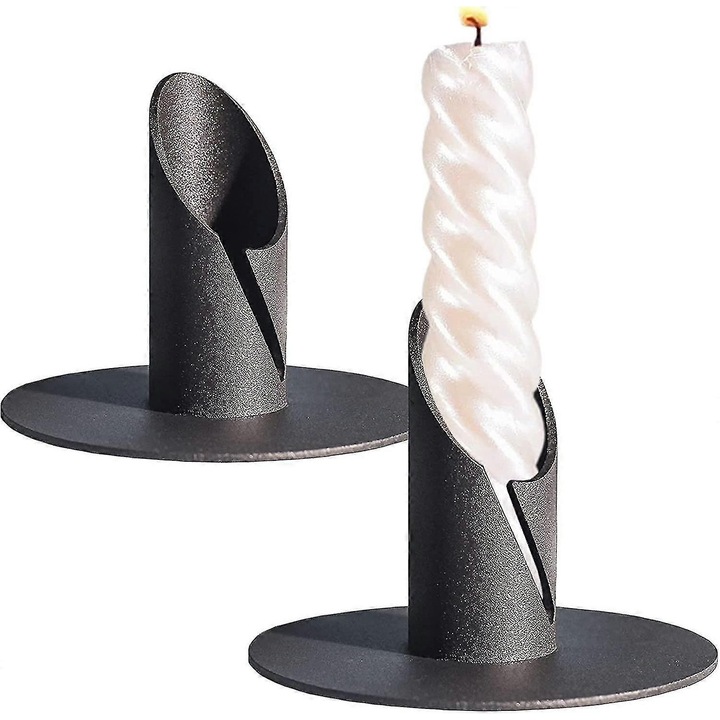 Set 2 suporturi lumanari metalice, negru, 6x7.9x2.2cm