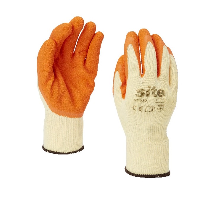 Site KF380 védőkesztyű, latex, sárga-narancssárga, L méret