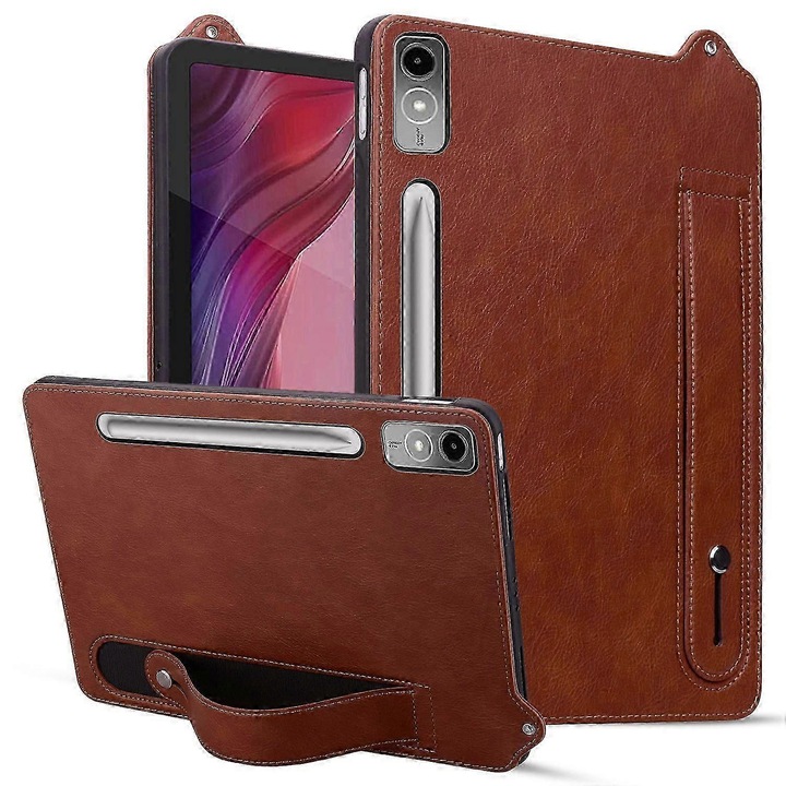 Husa tableta piele PU cu suport maner si kickstand, albastru-maro, Lenovo Tab P12