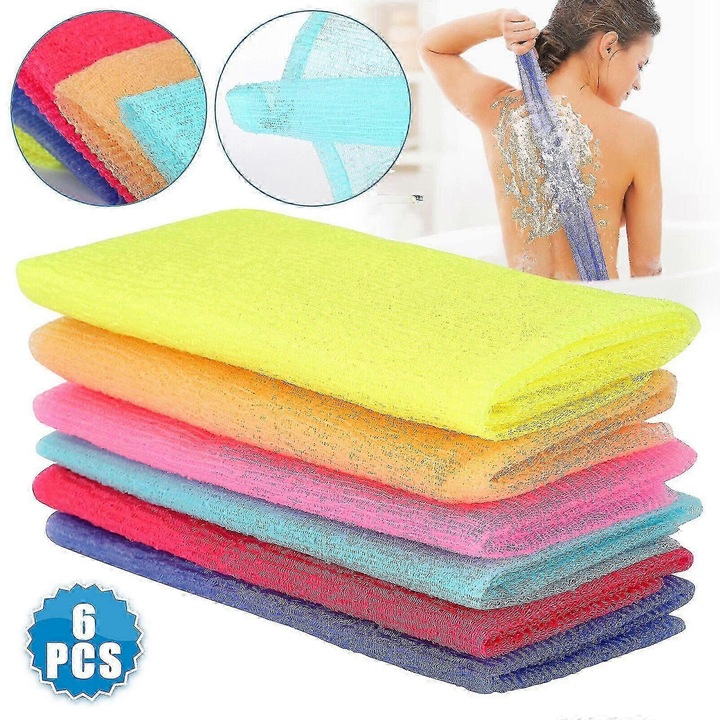 Set 6 bureti exfolianti nylon, 30x90cm, multicolor