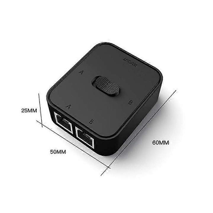 Ръчен мрежов комутатор с 2 порта 1000Mbps черен 60x50x25mm