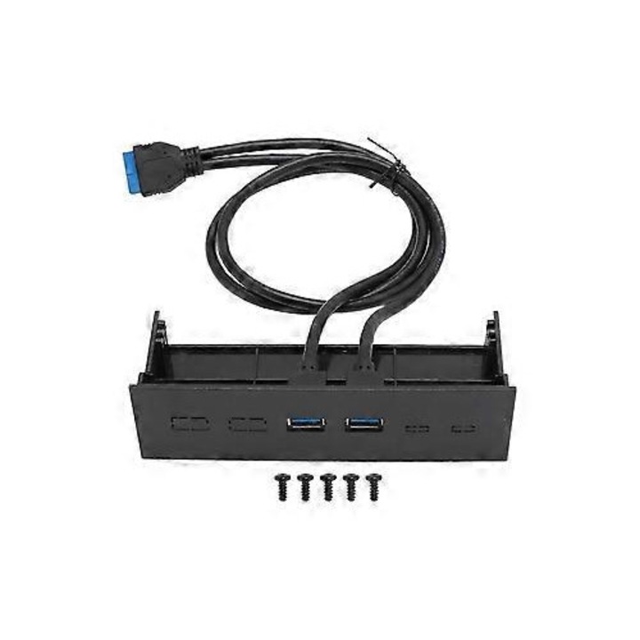 Хъб за преден панел USB 3.0 с двоен порт, черен, 5.25 инча