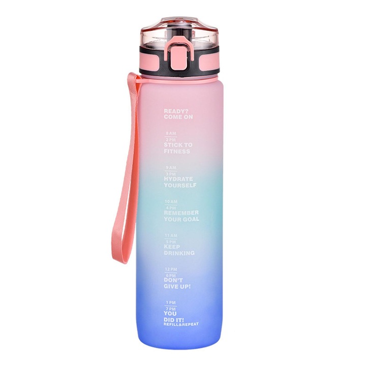 Sticla apa 1000ml, schimbare culoare, capacitate mare, roz, 29x7cm