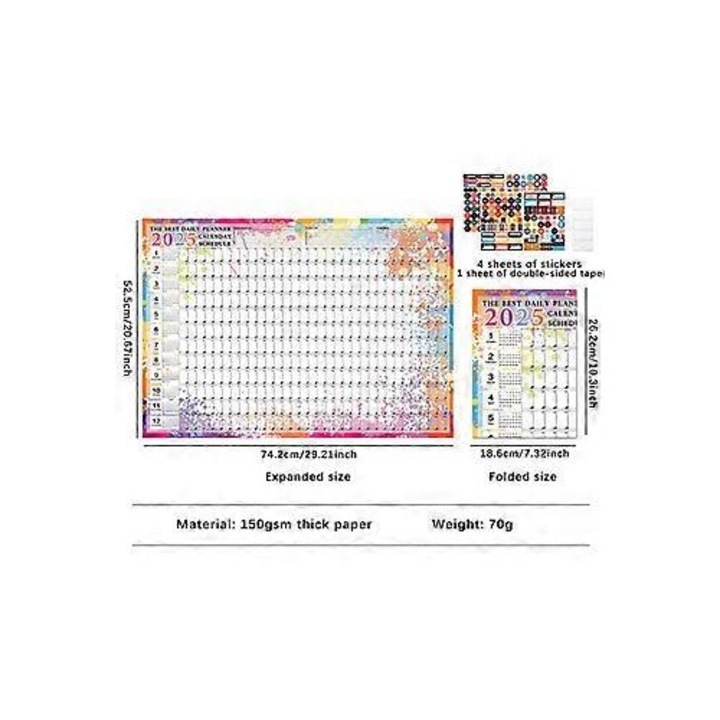 Calendar de perete 2025, planificator anual, floral, 30x45cm