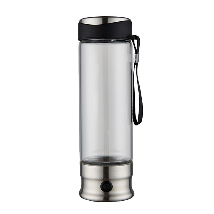 Sticla apa hidrogenata portabila 410ml, borosilicat, USB, 23x7x7cm