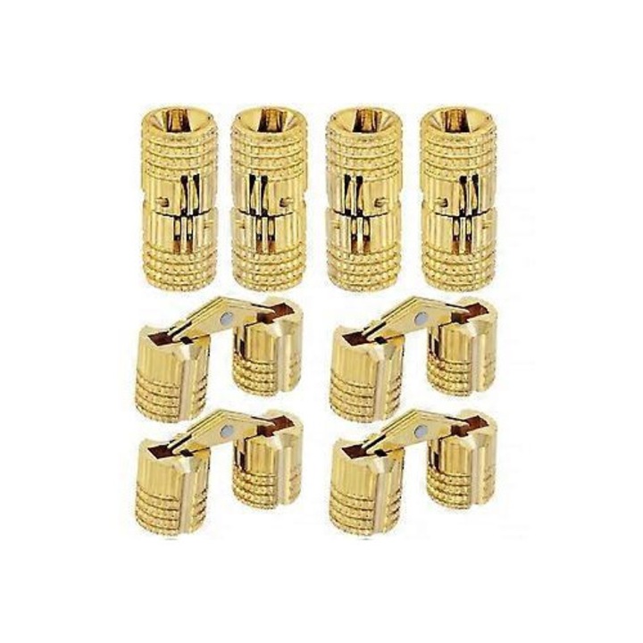 Set 8 balamale ascunse, alama, 10 mm, deschidere 180°, cu role, auriu