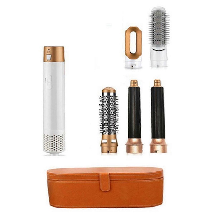 Set perie de par 5 in 1, alb, 1000W, 360° rotativ, 25x10x8cm