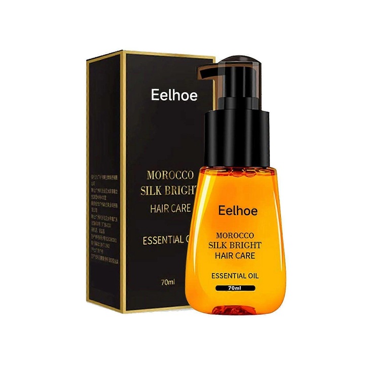 Ulei pentru par EELHOE Morocco Silk Bright, ser nutritiv cu ulei de jojoba si vitamina E, hidrateaza si repara varfuri despicate, Portocaliu, 70 ml